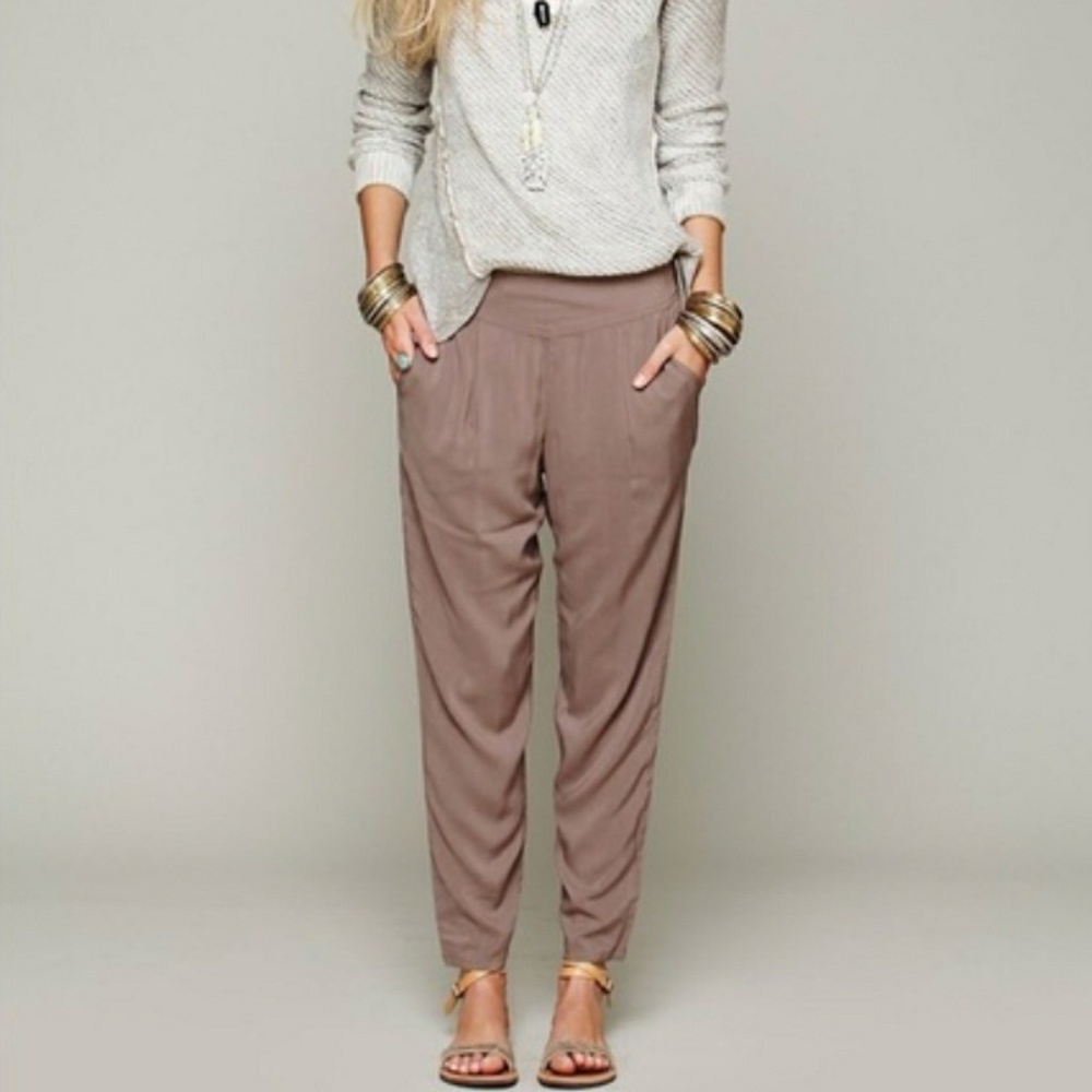 Free People Brown Easy Pleat Linen Blend pants